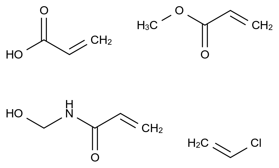  2-Propenoic acid, polymer with chloroethene, N-(hydroxymethyl)-2-propenamide and methyl 2-propenoate CAS 65045-75-2 结构式 Chemical Structure