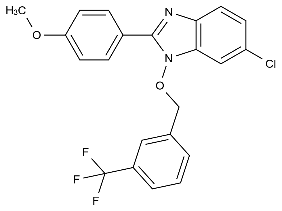  6-Chloro-2-(4-methoxyphenyl)-1-((3-(trifluoromethyl)benzyl)oxy)-1H-benzo[d]imidazole CAS 329234-91-5 结构式 Chemical Structure
