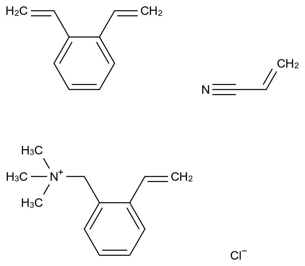  Benzenemethanaminium, ar-ethenyl-N,N,N-trimethyl-, chloride , polymer with diethenylbenzene and 2-propenenitrile CAS 65899-94-7 结构式 Chemical Structure
