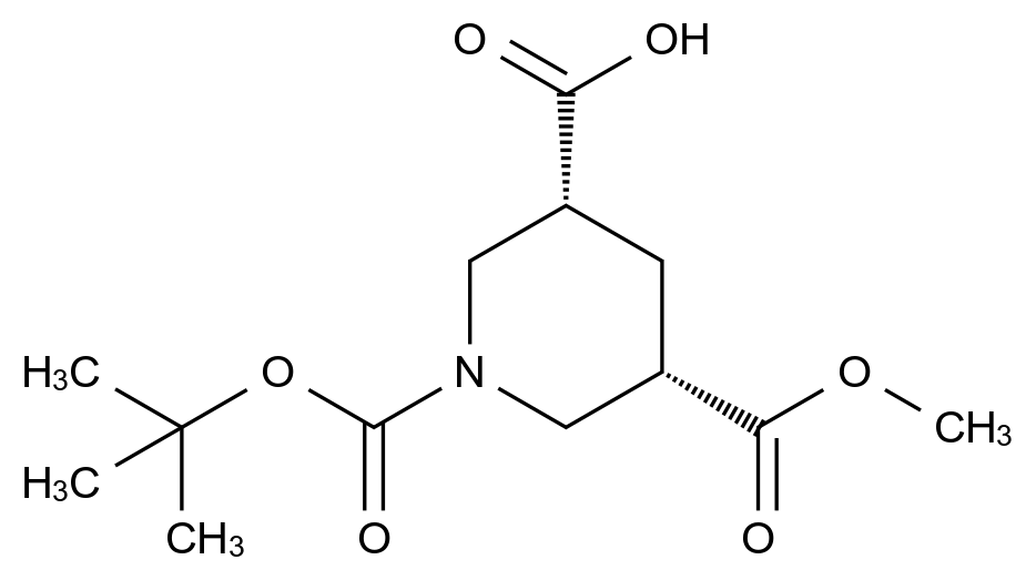  cis-1-[(tert-Butoxy)carbonyl]-5-(methoxycarbonyl)piperidine-3-carboxylic acid CAS 191544-72-6 结构式 Chemical Structure