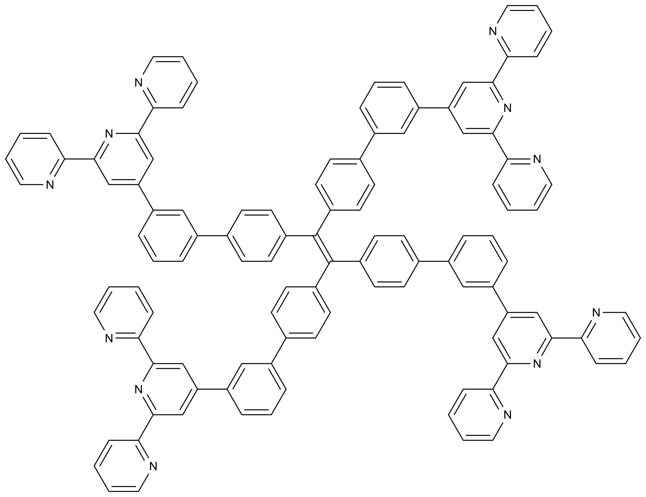 1,1,2,2-Tetrakis(3'-([2,2':6',2''-terpyridin]-4'-yl)-[1,1'-biphenyl]-4-yl)ethene CAS 2467796-31-0 chemical structure