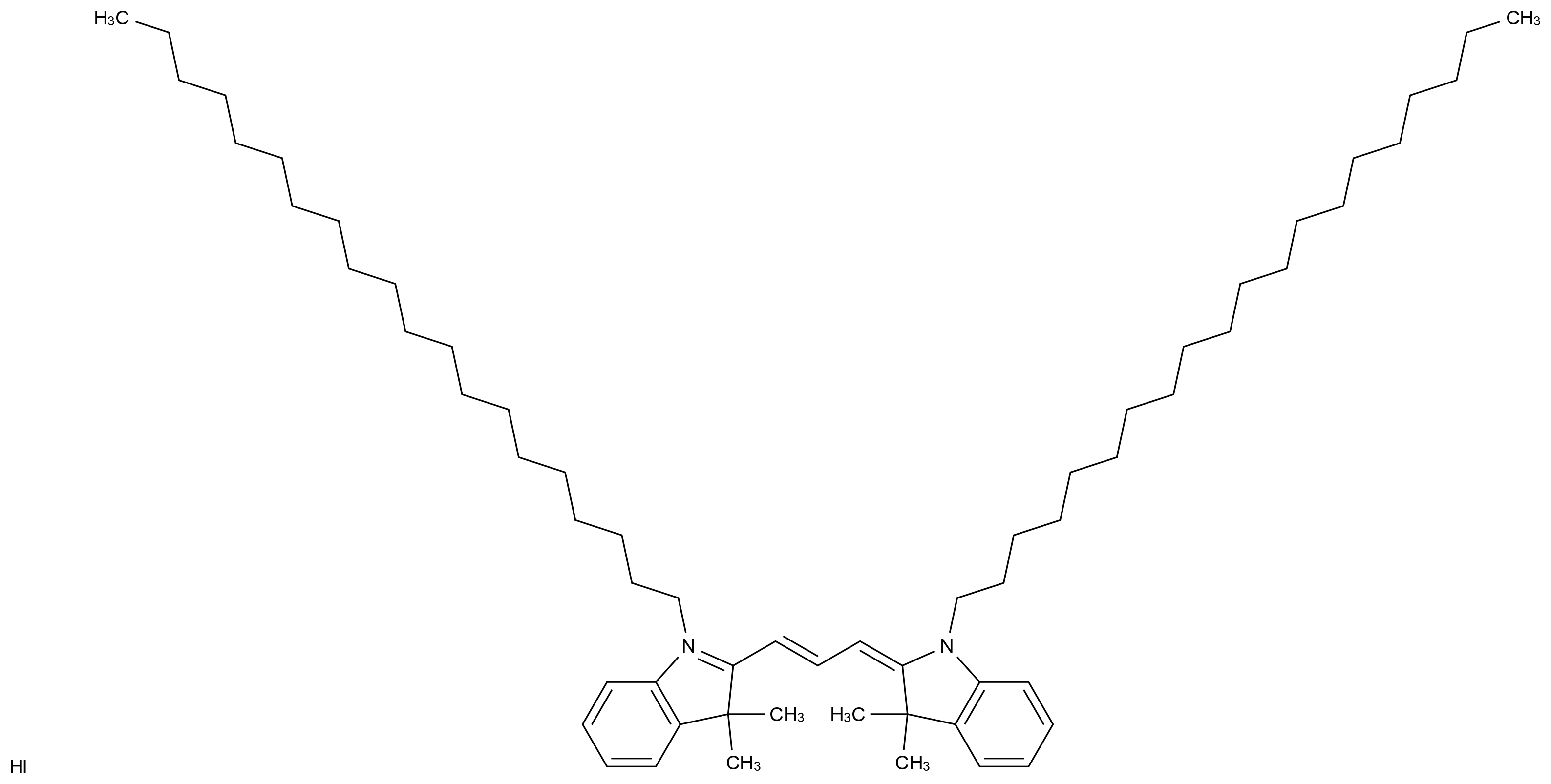  1-Icosyl-2-(3-(1-icosyl-3,3-dimethylindolin-2-ylidene)prop-1-en-1-yl)-3,3-dimethyl-3H-indol-1-ium iodide CAS 75664-03-8 结构式 Chemical Structure