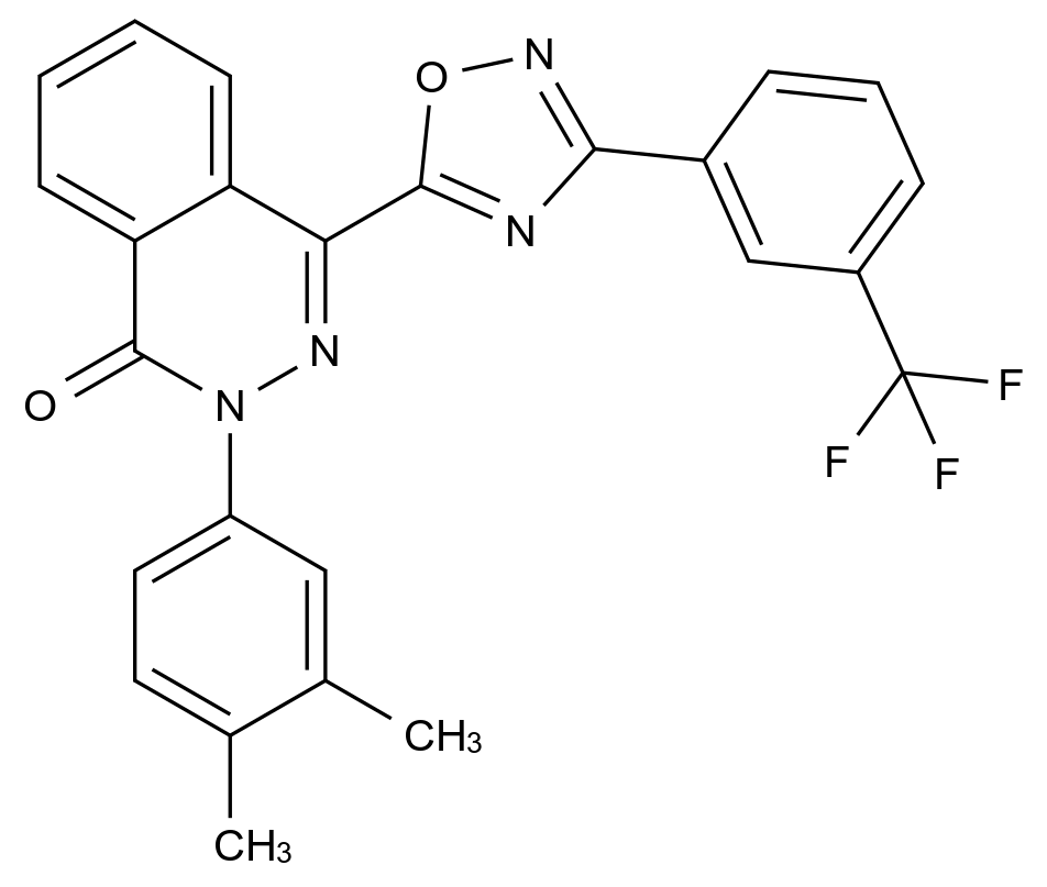 2-(3,4-Dimethylphenyl)-4-{3-[3-(trifluoromethyl)phenyl]-1,2,4-oxadiazol-5-yl}-1,2-dihydrophthalazin-1-one CAS 478045-67-9 chemical structure