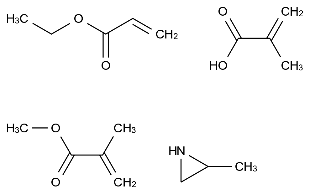  2-Propenoic acid, 2-methyl-, polymer with ethyl 2-propenoate, 2-methylaziridine and methyl 2-methyl-2-propenoate CAS 29299-77-2 结构式 Chemical Structure