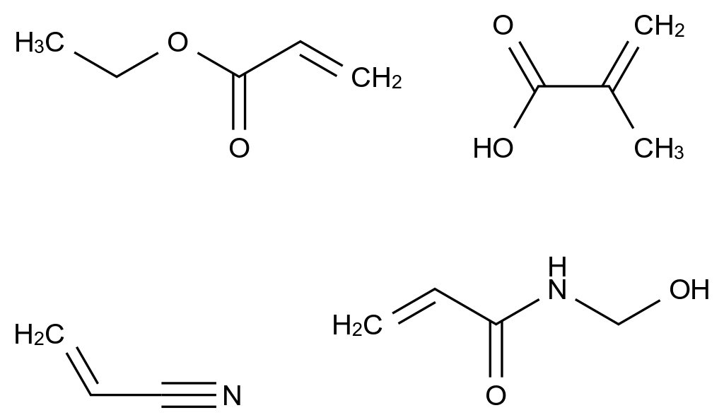  2-Propenoic acid, 2-methyl-, polymer with ethyl 2-propenoate, N-(hydroxymethyl)-2-propenamide and 2-propenenitrile CAS 42208-55-9 结构式 Chemical Structure