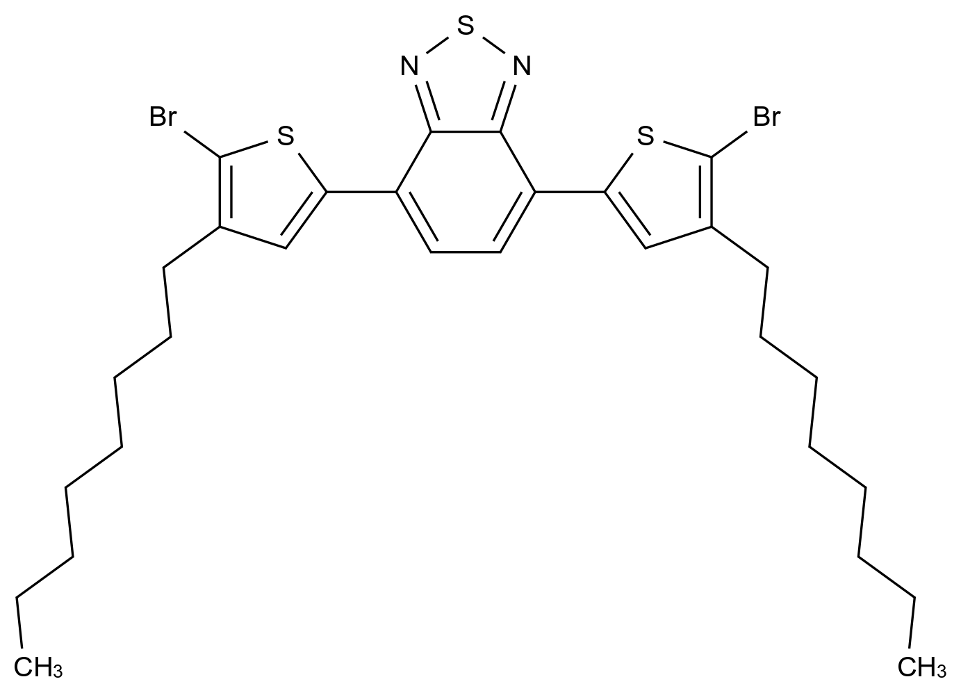  4,7-Bis(5-bromo-4-n-octyl-2-thienyl)-2,1,3-benzothiadiazole CAS 457931-23-6 结构式 Chemical Structure