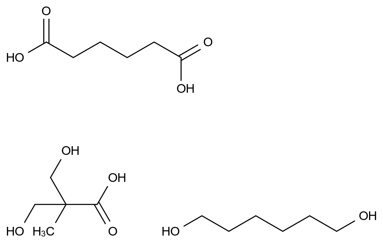 Hexanedioic acid, polymer with 1,6-hexanediol and 3-hydroxy-2-(hydroxymethyl)-2-methylpropanoic acid CAS 72162-35-7 chemical structure