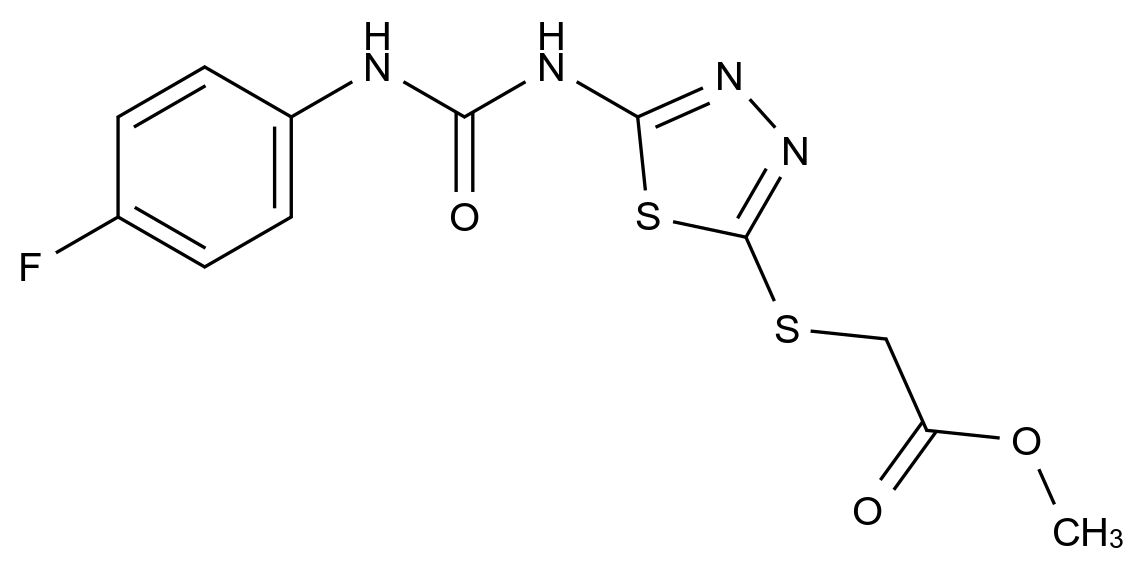  Methyl 2-((5-(3-(4-fluorophenyl)ureido)-1,3,4-thiadiazol-2-yl)thio)acetate CAS 886937-14-0 结构式 Chemical Structure