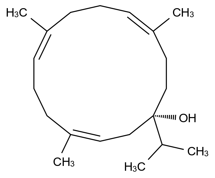  67814-27-1
serratol
(1S,3E,7E,11E)-4,8,12-trimethyl-1-(propan-2-yl)cyclotetradeca-3,7,11-trien-1-ol
(-)-serratol
S(-)-cembra-3E,7E,11E-triene-1-ol
CHEBI:156193 CAS 67814-27-1 结构式 Chemical Structure