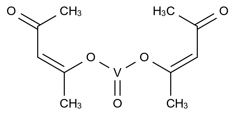 CAS No.:3153-26-2,3153-26-2
Oxobis(acetylacetonato)vanadium IV
Oxobis(pentane-2,4-dionato-O,O')vanadium
Vanadium, oxobis(2,4-pentanedionato)- (8CI)
Vanadium, oxobis(2,4-pentanedionato-O,O')-, (SP-5-21)- (9CI)
Vanadium, oxobis(2,4-pentanedionato-kappaO2,kappaO4)-, (SP-5-21)-
Vanadium, oxobis(2,4-pentanedionato-kappaO,kappaO')-, (SP-5-21)-
Bis(acetylacetonato)oxovanadium
Bis(acetylacetonato)oxyvanadium
Bis(2,4-pentanedionato)oxovanadium(IV)
EINECS 221-590-8
NSC 116105
NSC 4659
NSC 52327
Oxobis(acetylacetonato)vanadium
Oxobis(2,4-pentanedionato)vanadium
Vanadium oxyacetoacetonate
Vanadyl bis(acetylacetonate)
Vanadyl bis(2,4-pentanedionate)