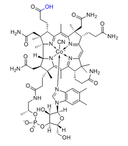 维生素B12 EP杂质D（氰钴胺素-b-一元羧酸、32-羧基氰钴胺素） Cyanocobalamin EP Impurity D(Cyanocobalamin-b-monocarboxylic acid; 32-Carboxycyanocobalamin) CAS 38218-77-8 结构式 Chemical Structure