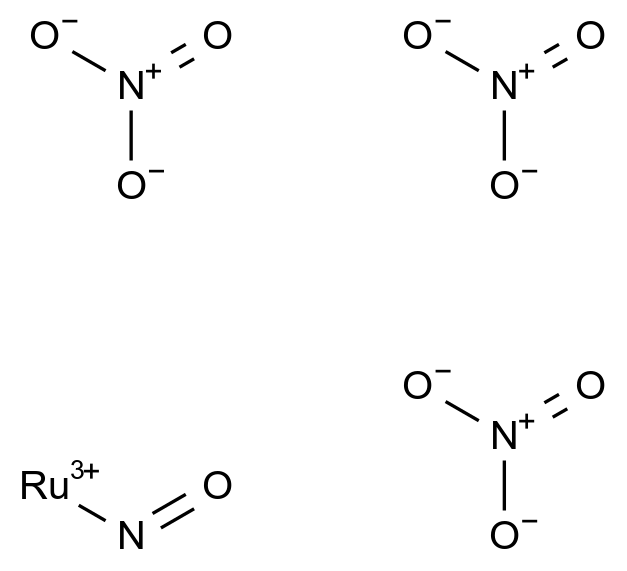 34513-98-9
Ruthenium, tris(nitrato-kappaO)nitrosyl-
Tris(nitrato-O)nitrosylruthenium
EINECS 252-068-8
Ruthenium nitrite-nitrato complex
Ruthenium nitrosyl nitrate
Ruthenium nitrosyl trinitrate(III) CAS 34513-98-9 chemical structure