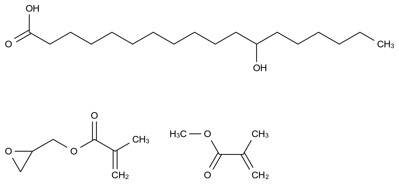  Octadecanoic acid, 12-hydroxy-, polymer with methyl 2-methyl-2-propenoate and 2-oxiranylmethyl 2-methyl-2-propenoate CAS 26656-99-5 结构式 Chemical Structure